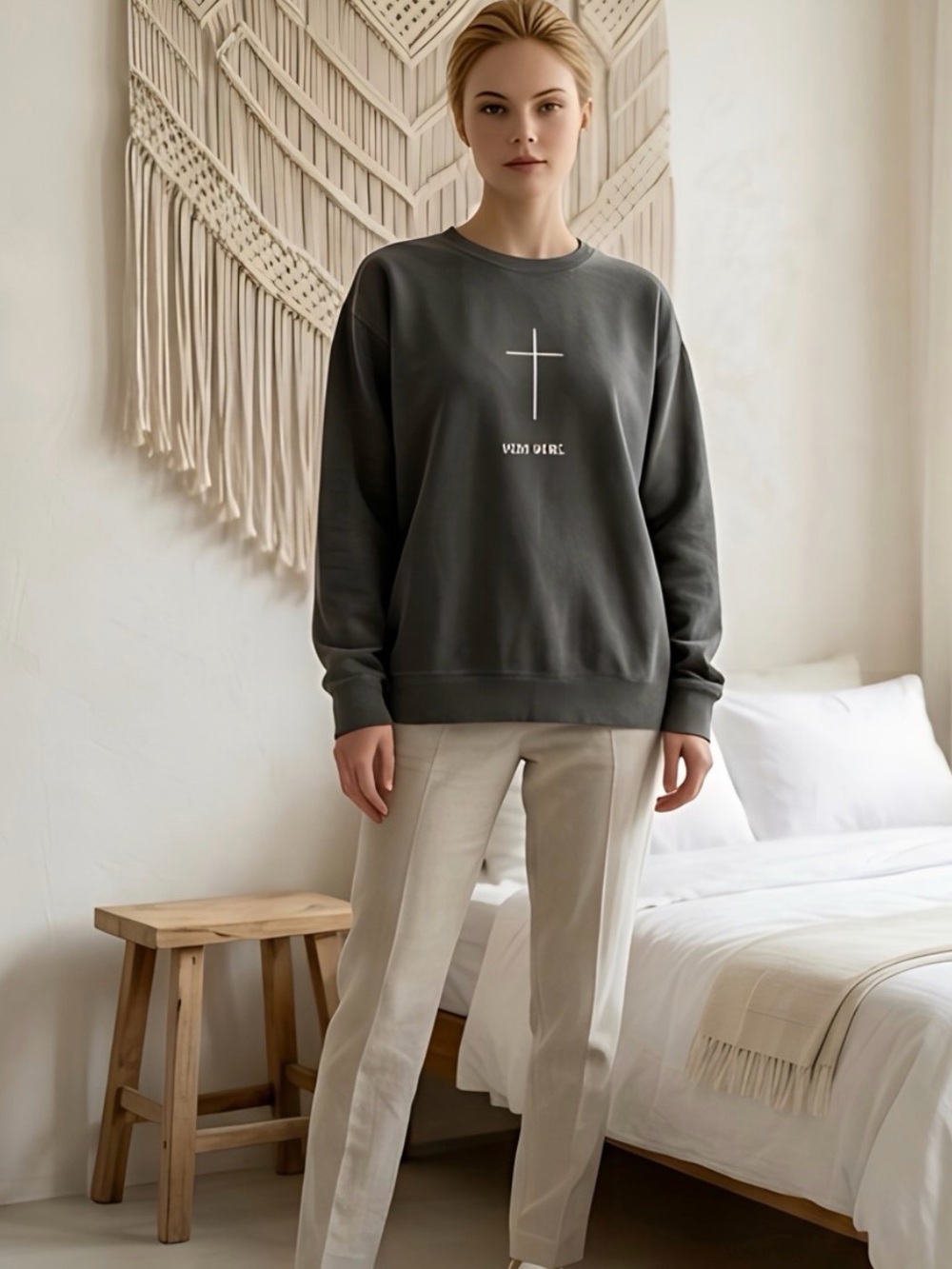 Comfort Colors Dark Gray Good News Cross Graphic Crewneck Sweatshirt Medium